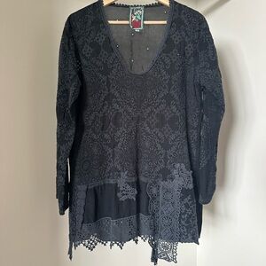Johnny Was Long Sleeve Embroidered Black Lace Tunic size xsmall Cupra rayon
